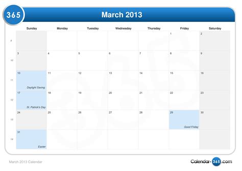 March 13 2013 Calendar