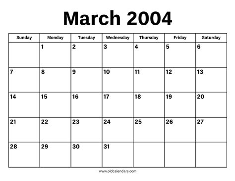 March 2004 Calendar