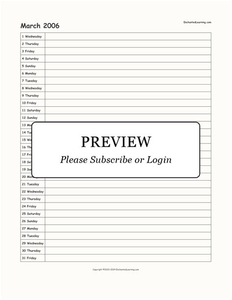 March 2006 Scheduling Calendar Enchanted Learning