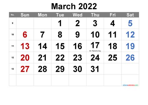 March 2022 Editable Calendar