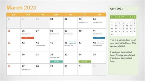 March 2023 Calendar for PowerPoint and Google Slides