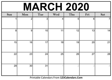 March Calendar Free Printable