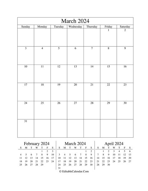 March Editable Calendar