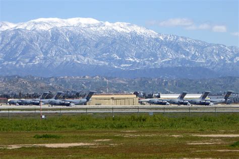 March air base. March Air Reserve Base , previously known as March Air Force Base is located in Riverside County, California between the cities of Riverside, Moreno Valley, and Perris. It is the home to the Air Force Reserve Command's Fourth Air Force Headquarters and the host 452d Air Mobility Wing , the largest air mobility wing of the Fourth Air Force. 