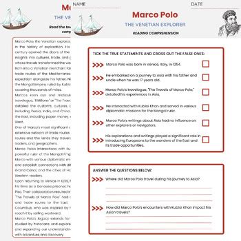 Marco Polo: Explorers Biography Reading w/ Questions ... - TPT