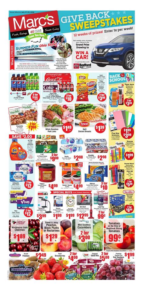 March 28, 2023. Discover the latest Marc’s weekly ad, valid from Mar 29 – Apr 04, 2023. Save with Marc’s online exclusive promotions and add more discounts to your online purchases. Jump into awesome deals with no gimmicks, and choose your favorites from a wide selection of General Mills cereals, Woeber’s white vinegar, Ragu pasta sauce ...