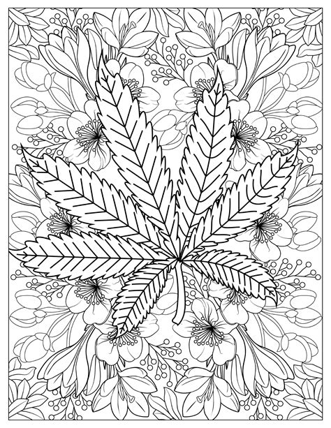 Marijuana Pattern Printable Coloring Page, Adult Coloring Page