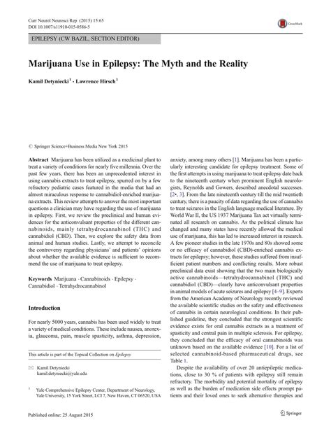 Marijuana Use in Epilepsy: The Myth and the Reality - PubMed