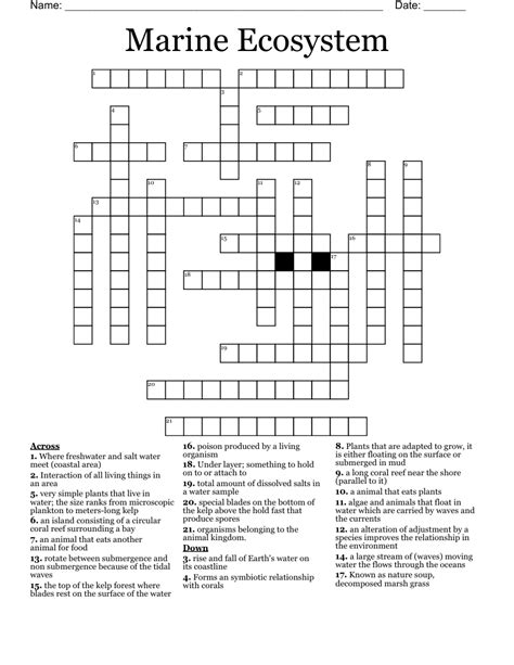 Marine Ecosystems Crossword WordMint