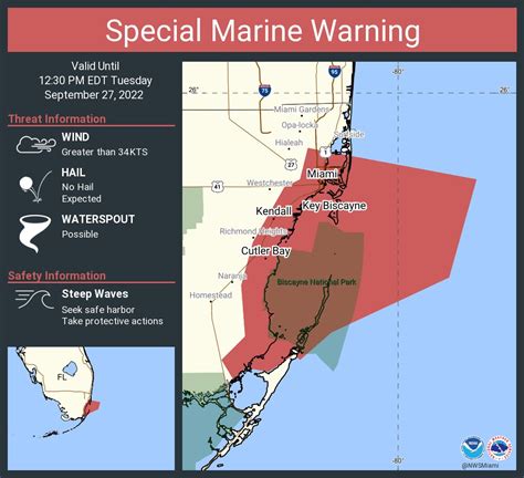 NWS Forecast for: Coastal waters from Deerfield Beach to Ocean Reef FL out 20 NM (AMZ651) Issued by: National Weather Service Miami - South Florida 1000 PM EDT Tue Sep 26 2023 Hazardous Weather Outlook Rest Of Tonight: E SE winds 5 to 10 kt. Seas 2 ft or less. Period 3 seconds. Intracoastal waters a light chop. A chance of showers and tstms.. 