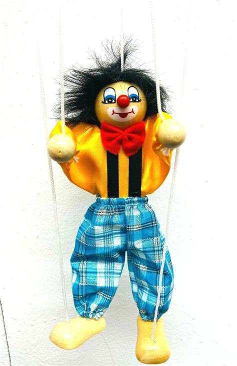 Marionette String Clown Puppet Red, Yellow Wooden Shoes 14" Tall - eBay