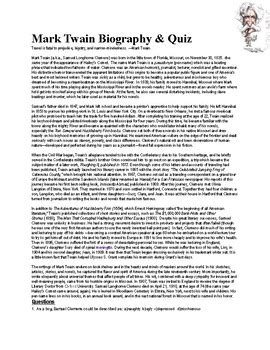 Mark Twain Biography Quiz: questions and answers