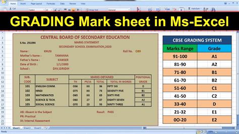 Mark sheet grade formula in Excel: template