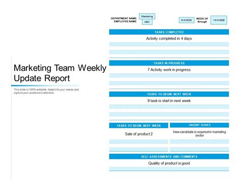 Marketing Team Weekly Update Report PowerPoint Slides Diagrams