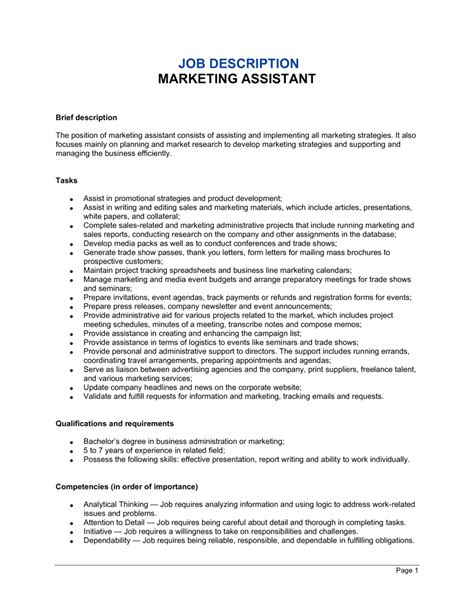 Marketing assistant job description.  Build your own Marketing Assistant job description using o...