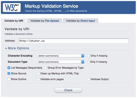 Markup validation service. Markup Validation Service. This validator checks the markup validity of Web documents in HTML, XHTML, SMIL, MathML, etc. If you wish to validate specific content such as RSS/Atom feeds or CSS stylesheets, MobileOK content , or to find broken links, there are other validators and tools available. As an alternative you can also try our non-DTD ... 