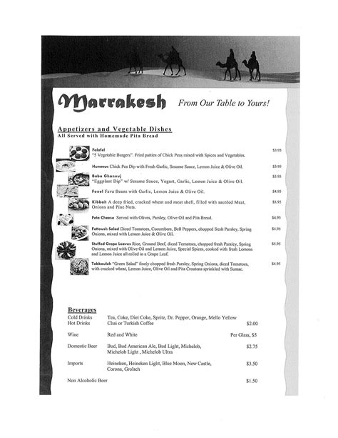 Marrakesh mediterranean cuisine menu. Coke $2.00. Restaurant menu, map for Marrakesh located in 28546, Jacksonville NC, 409 Western Boulevard. 