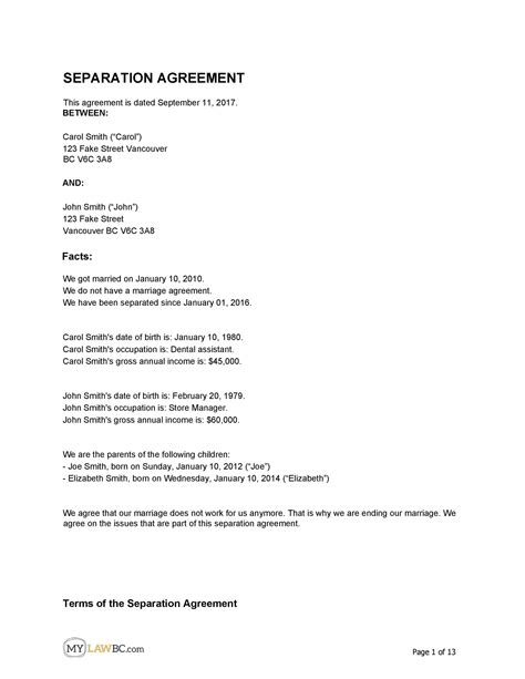 Marriage Separation Letter Example