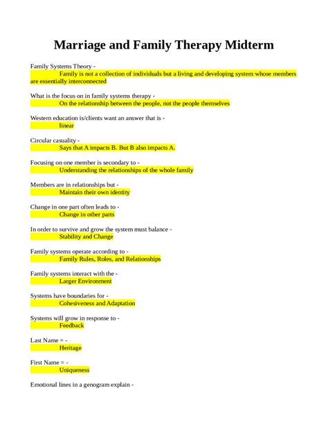 Marriage and Family Therapy midterm Flashcards Quizlet