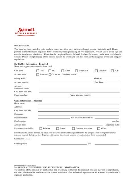 Marriott Credit Card Authorization Form Fill Out and Sign Printable