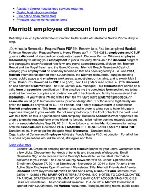 Marriott employee discount. What Employee Discount benefit do Marriott International employees get? Marriott International Employee Discount, reported anonymously by Marriott International employees. 