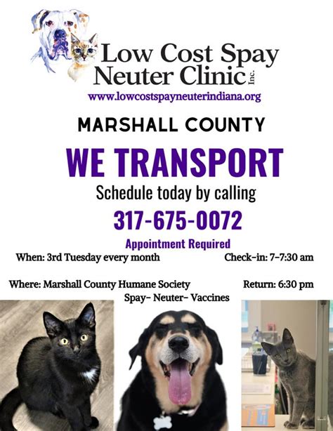 Marshall county humane society. Low Cost Spay Neuter Transport returning in 2024 You MUST contact them by phone or email to register They will NOT be available the month of February 