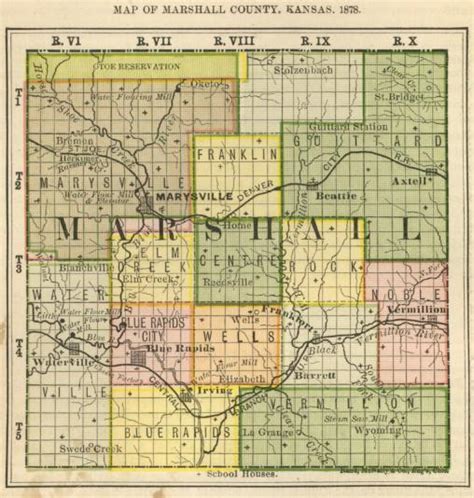 Guide to Marshall County, Kansas ancestry, genealogy and family history, birth records, marriage records, death records, census records, and military records. Kansas Online Genealogy Records. County Facts: County seat: Marysville Organized: August 30, 1855 Parent County(s): Original county:. 