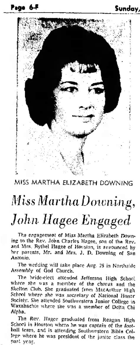 Twitter John Hagee wrote in a 1975 letter to his congregation that he was guilty of immorality, after which he divorced his wife, Martha Downing. The exact immorality is unknown. He married Diana Castro, a member of his congregation, on April 12, 1976. .