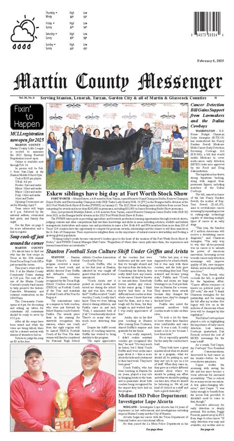 Martin county messenger.  Local newspaper covering Martin County and Glass...