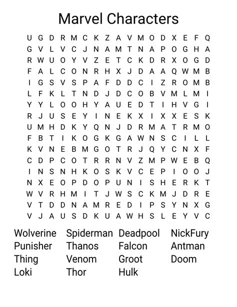 Marvel Characters Word Search