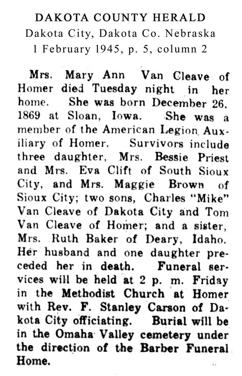 Mary Ann VanCleave VanCleave (1869-1945): homenaje de Find a …