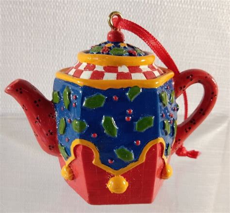 Mary Engelbreit Mini Teapot Ornament 1997 Tea ME Ink 2" Jacobean Floral ...