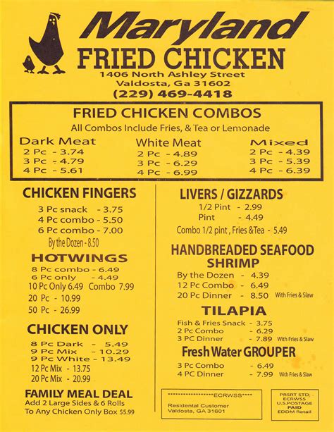 Maryland Fried Chicken Menu Prices - Menu Prices Genie