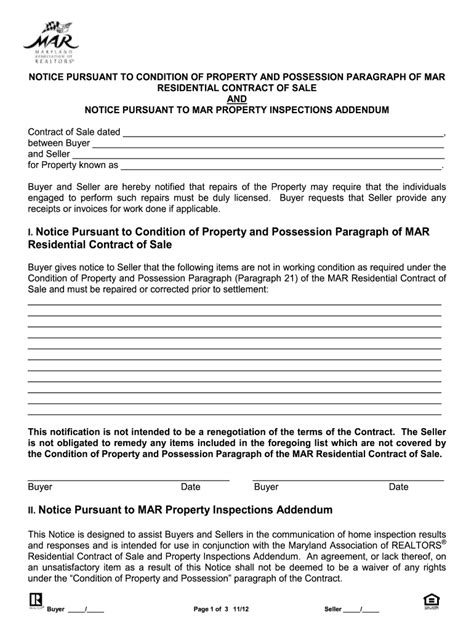 Maryland Property Inspection Addendum Form Fill and Sign Printable