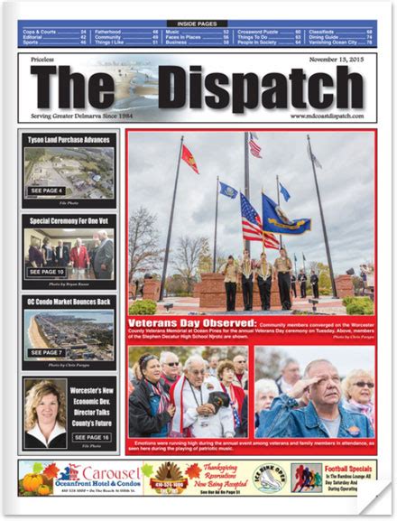 About Us - The Maryland Coast Dispatch has served the Greater Ocean City Maryland area since 1984. Who we are - The Dispatch has been hitting the streets in the Ocean City, West Ocean City, Berlin ...