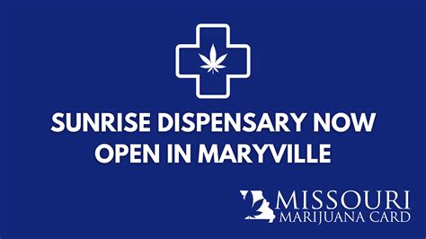 Sunrise Maryville is a medical cannabis dispensary that focuses on providing Missouri patients with excellent quality cannabis and cannabis-infused product... 2316 S Main St. Maryville, MO 64468. (660) 249-2006. Storefront. Medical LIC: DIS000032. « More Map. Showing 1 - 1 of 1 Businesses..