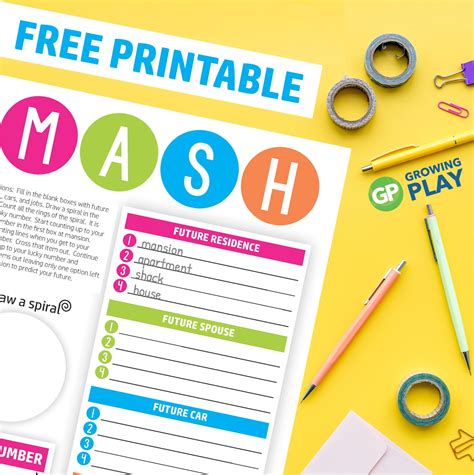 Future Telling Printable Mash Games. Heart Filled Mash Game: This is such a sweet and fun heart-filled printable. Slumber Party Fun: Find out if you’ll be living in luxury with the person of your dreams with this MASH printable game. Rainbow Colored Game: This super fun and simple printable sleepover game will have guests playing and laughing .... 