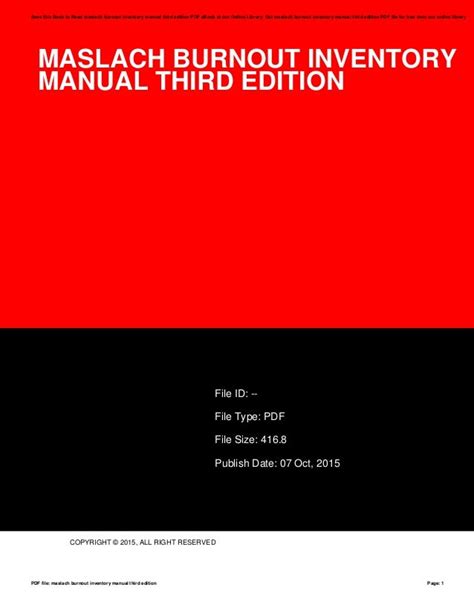 Maslach burnout inventory 3rd edition manual. - Le coin du newfie, no. 2.