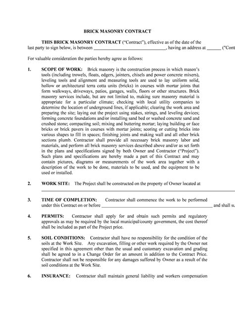 Masonry Contract Template Form Fill Out and Sign Printable PDF