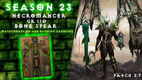 Masquerade of the Burning Carnival (6-piece bonus): Bone Spear deals 9,000% increased damage. Simulacrums gain triple this bonus. Witch Doctor. Spirit Barrage: Manitou Rune: Summon a specter that hovers over you, unleashing spirit bolts at nearby enemies for 6,000% 14,000% weapon damage as Cold over 20 seconds.. 