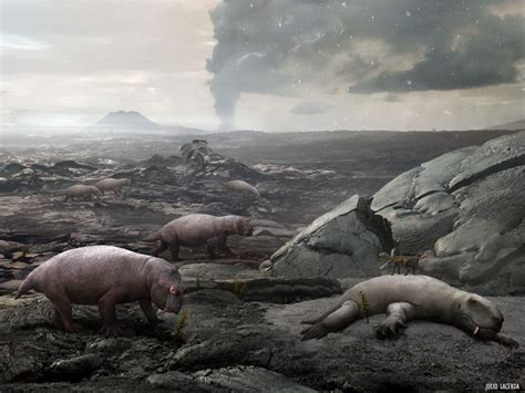 Such periods of mass extinction (Figure \(\PageIndex{6}\)) have occurred repeatedly in the evolutionary record of life, erasing some genetic lines while creating room for others to evolve into the empty niches left behind. The end of the Permian period (and the Paleozoic Era) was marked by the largest mass extinction event in Earth’s history ...