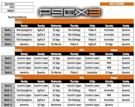 Mass p90x3 schedule. P90X3 Workout Schedules Now Available! With the release of P90X3 this week, everyone was wondering what the actual schedule of the workouts would look like. We finally get a peek at those now. There are 4 schedules that are provided and all of them can be done with just the Base Kit of P90X3. Classic […] 