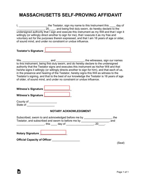 Massachusetts SelfProving Affidavit Form eForms