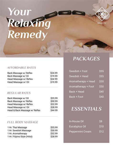 Massage Price List Free Google Docs Template gdoc.io