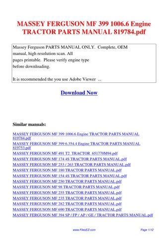 Massey ferguson mf 399 1006 6 engine tractor parts manual 819784. - The camera assistants manual by david e elkins soc.