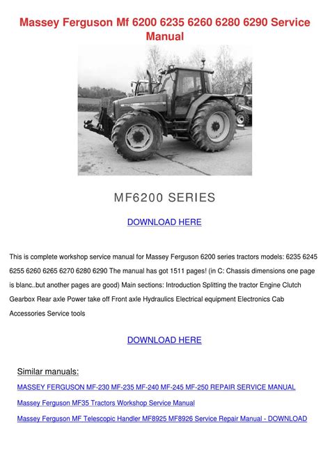 Massey ferguson mf 6200 6235 6260 6280 6290 service manual. - Diabetes medical nutrition therapy a professional guide.
