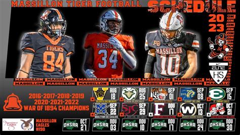 Massillon tiger football schedule. Record To-Date at Massillon: 15-4. Team Captains: Arvine ”Tink” Ulrich. State Champion by Popular Acclaim: Massillon, Toledo Scott (per OHSAA) All-Time Record: 109-74-11. Series Record vs. Canton McKinley: 9-16-2. Noteworthy Items: With just 27 seconds remaining in the game, “Dutch” Hill crossed the goal line on fourth down from one ... 