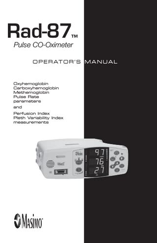 Massimo rad 87 pulse oximeter operator manual. - Pressure switch sor control devices manual.