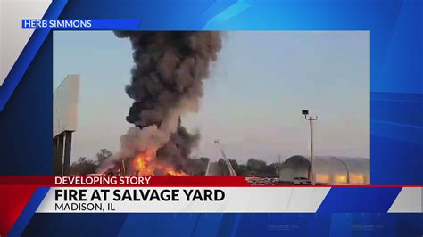 Massive tire fire at salvage yard in Madison, Illinois