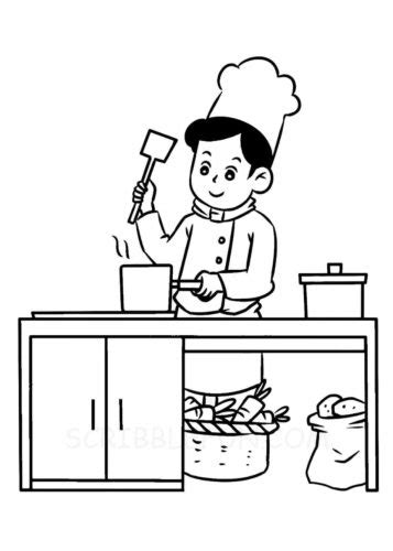 Master Chef in Community Helpers Coloring Page NetArt